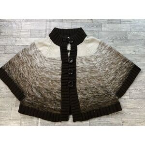 Fashion Bug Women's Ombre Knit Poncho Cape Sweater Button Front Missing 1 Button